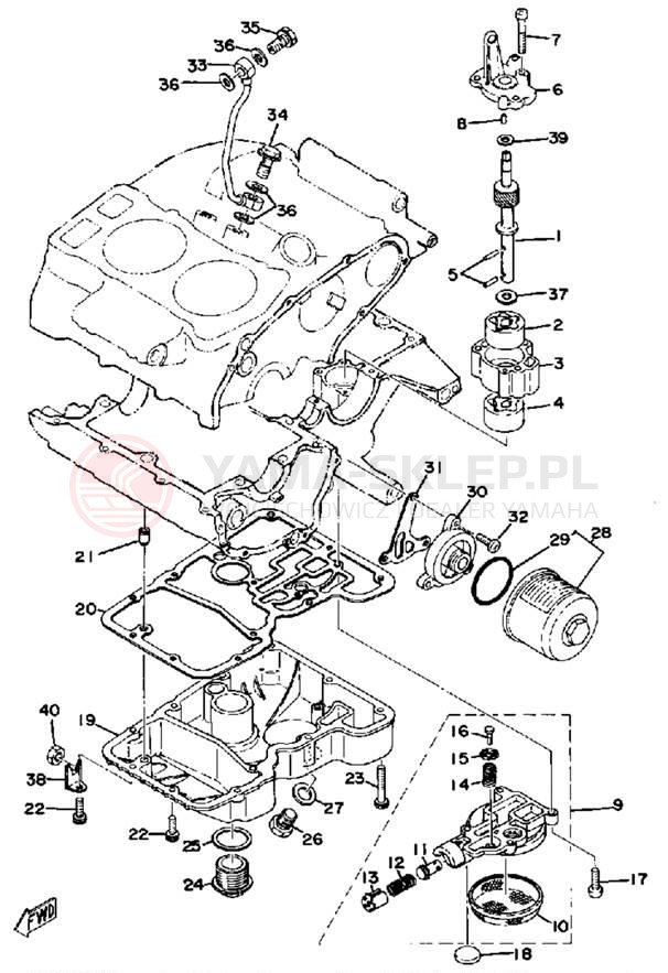 Schemat "Pompa olejowa - filtr oleju" do Yamaha XS500D