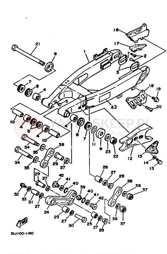 Schemat "wahacz" do Yamaha YZ250 YZ250B1
