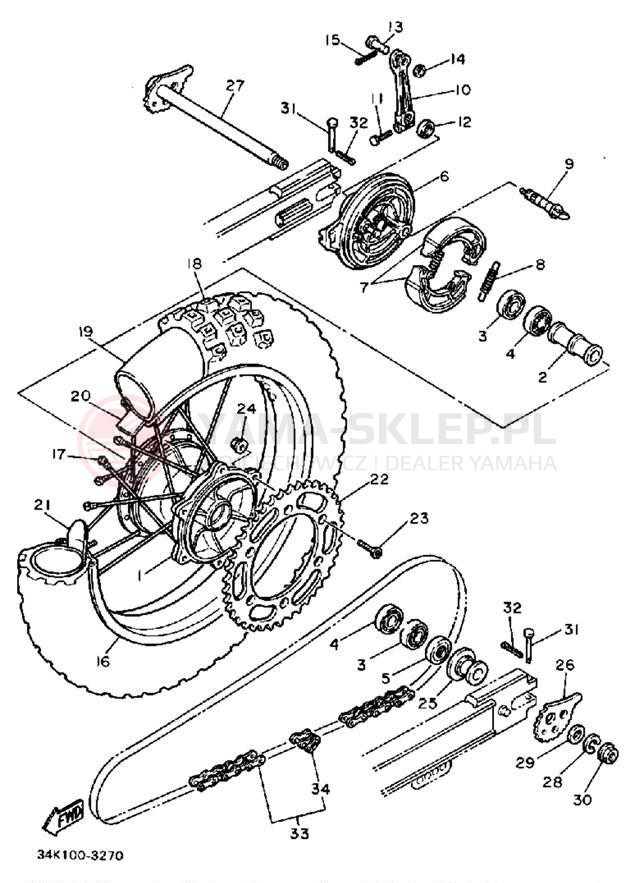 Schemat "Koło tył" do Yamaha TT600K