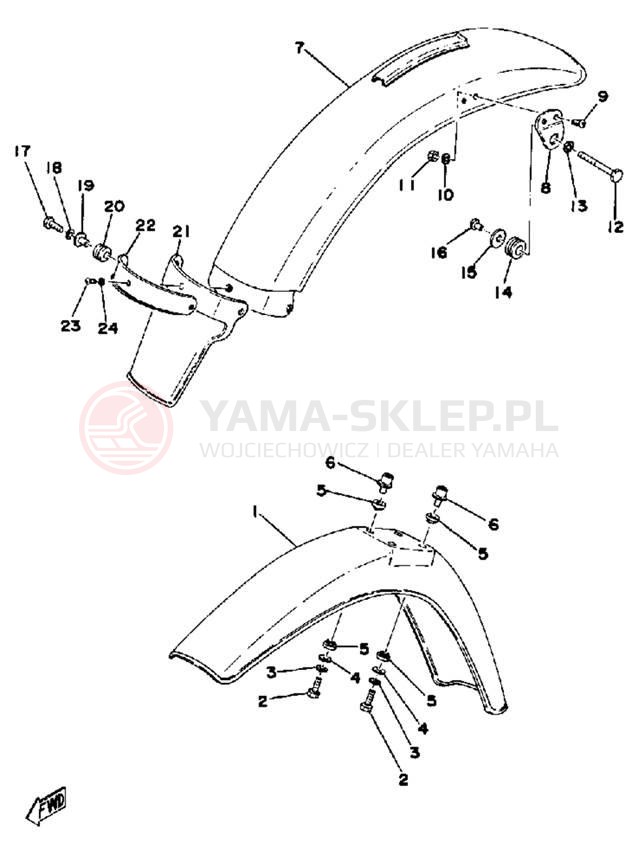 Schemat "Błotniki przód i tył" do Yamaha DT125C