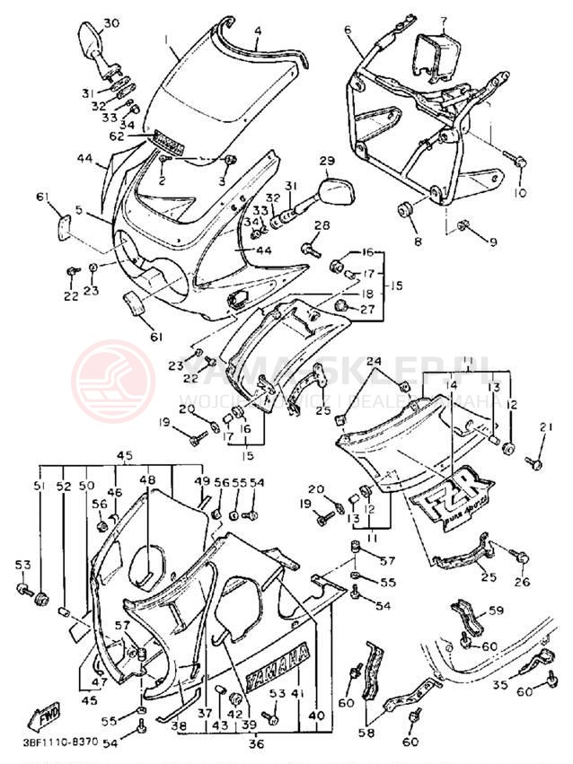 Schemat "Owiewki" do Yamaha FZR400W