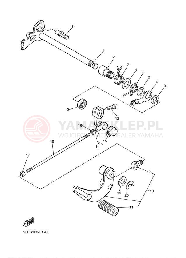 Schemat "Dźwignia zmiany biegów, wałek" do Yamaha VIRAGO 250 XV250W1/XV250W1C