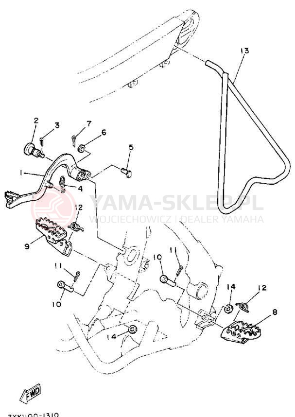 Schemat "Stopka postojowa i podnóżki" do Yamaha YZ250D1