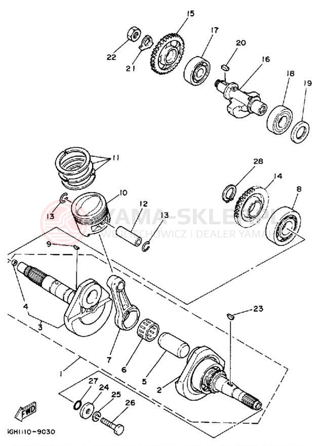 Schemat "Wał korbowy, tłok" do Yamaha MOTO-4 YFM250W