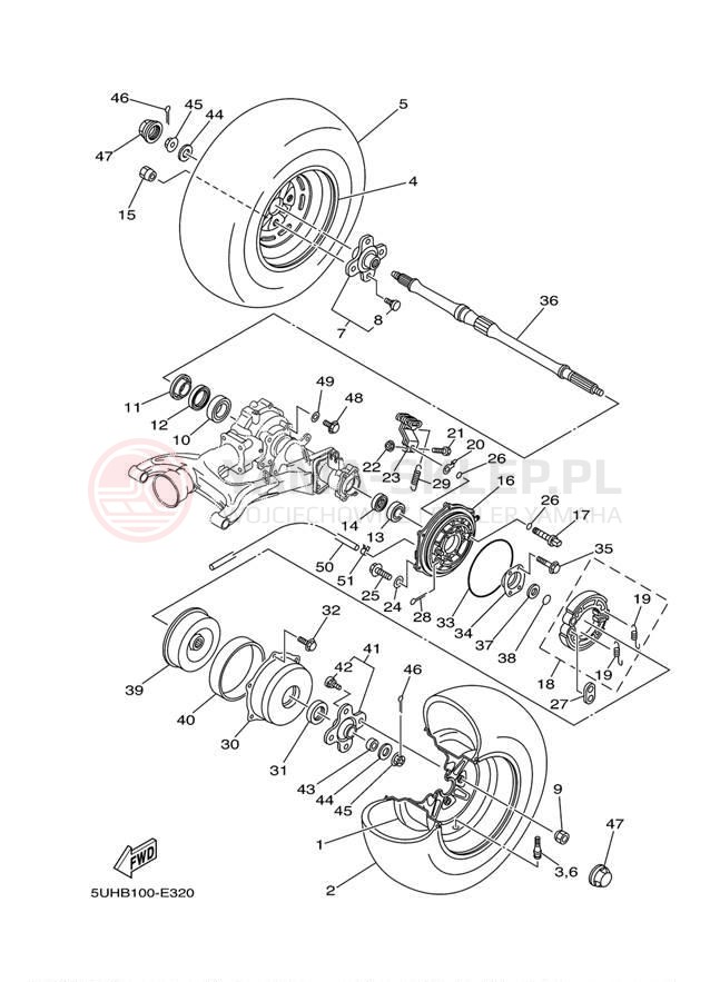 Schemat "Koło tył" do Yamaha WOLVERINE 350 2WD YFM35XV