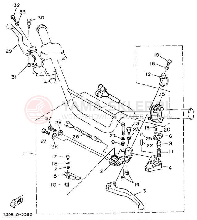 Schemat "Kierownica i osprzęt" do Yamaha WARRIOR YFM350XE