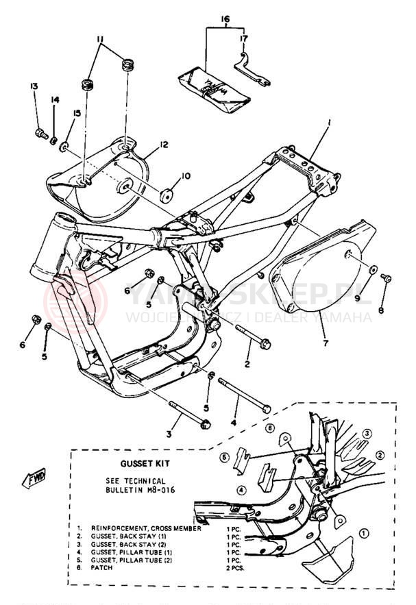 Schemat "pokrywa boczna ramy" do Yamaha YZ80D