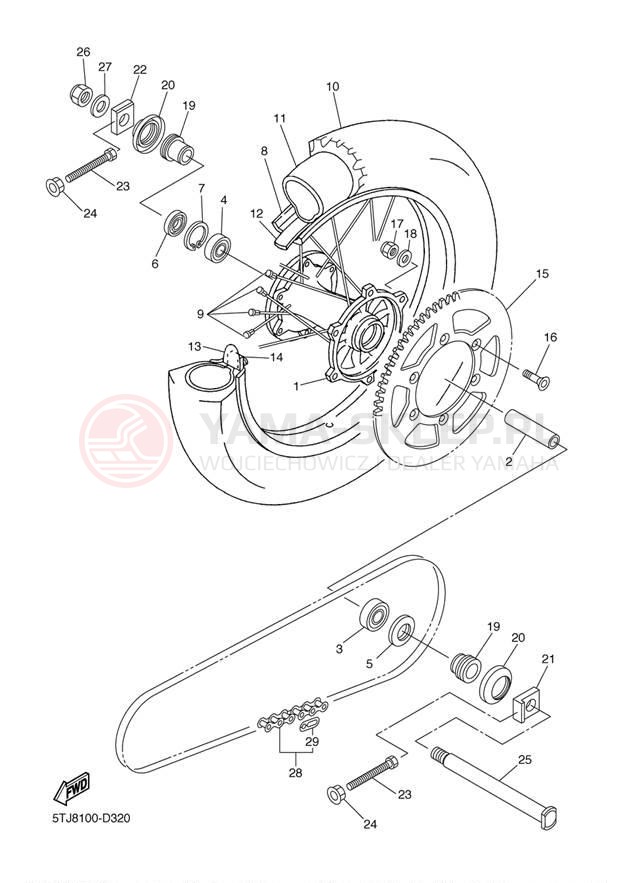 Schemat "Koło tył" do Yamaha WR250F WR250FT