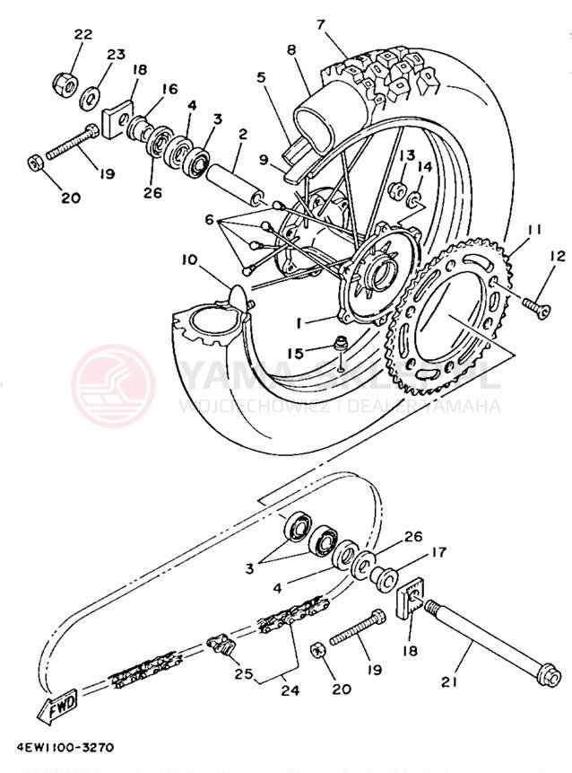 Schemat "Koło tył" do Yamaha YZ250E1