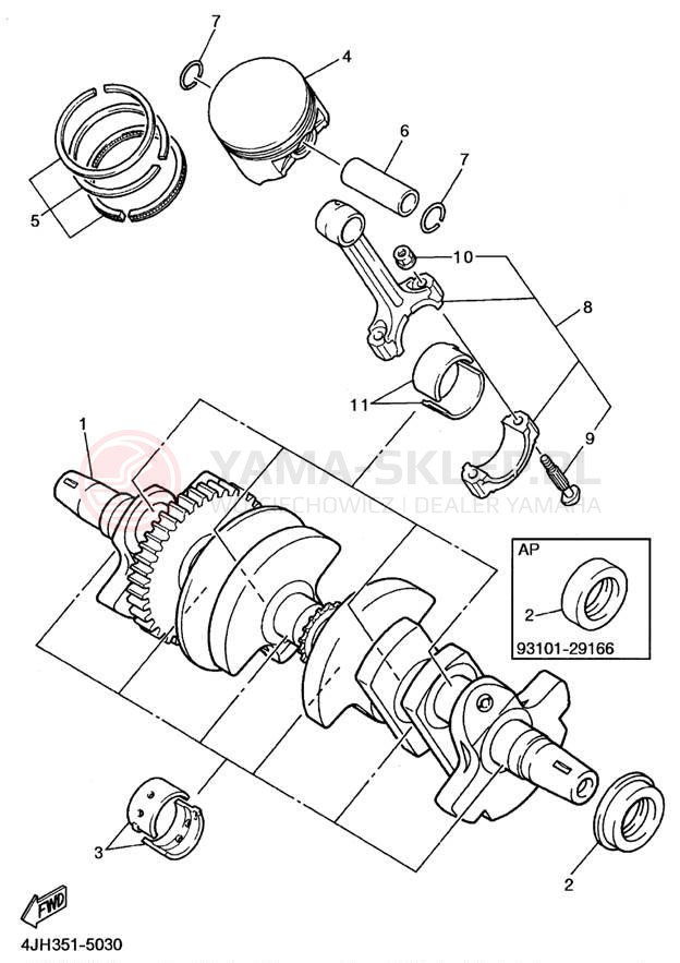Schemat "Wał korbowy, tłok" do Yamaha YZF600RHC/YZF600RH
