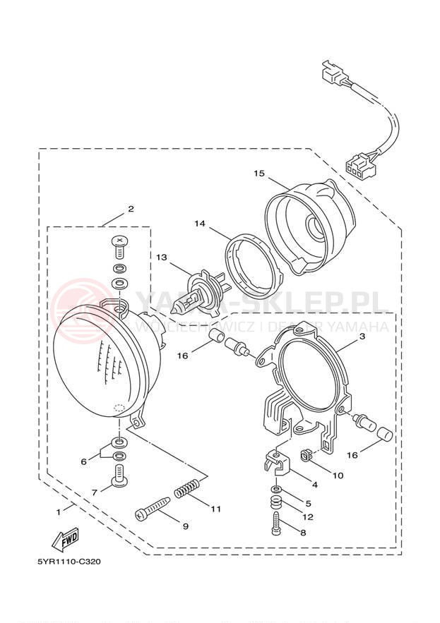 Schemat "Lampa przód" do Yamaha VINO 125 YJ125W