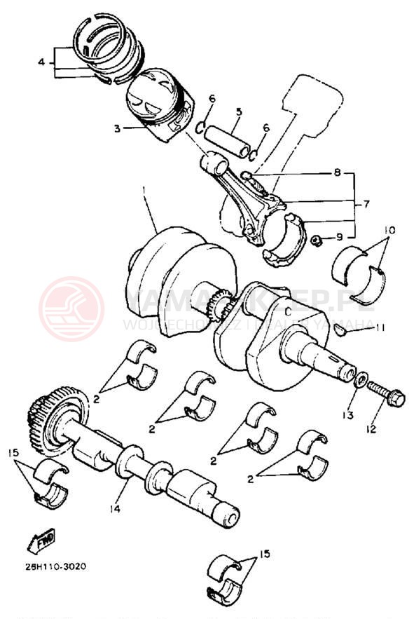 Schemat "Wał korbowy, tłok" do Yamaha XVZ13U/XVZ13UC