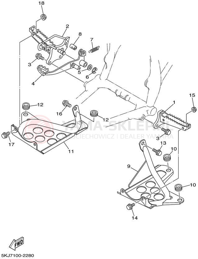 Schemat "Stopka postojowa i podnóżki" do Yamaha BLASTER YFS200P