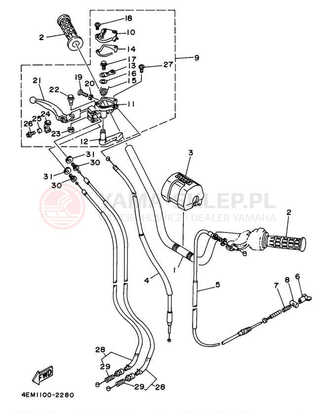 Schemat "Kierownica i osprzęt" do Yamaha BADGER YFM80L