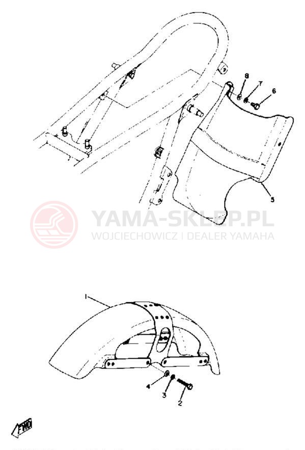 Schemat "Błotniki przód i tył" do Yamaha TZ750A