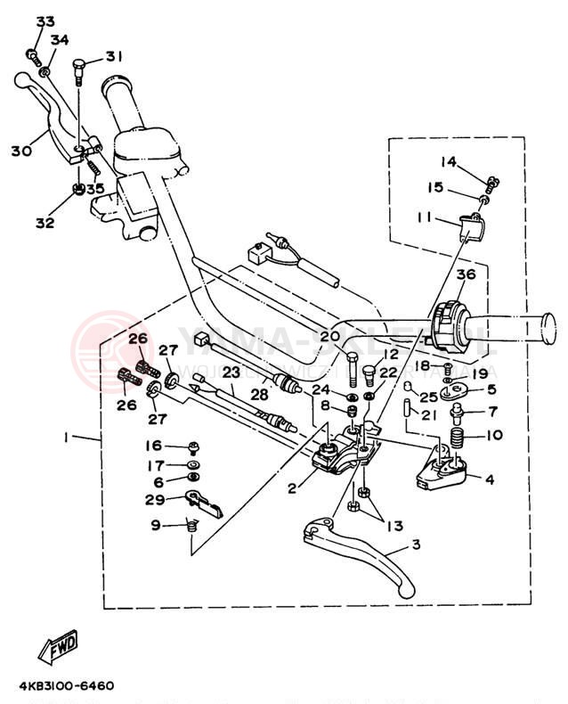 Schemat "Kierownica i osprzęt" do Yamaha WOLVERINE 4WD YFM350FXH
