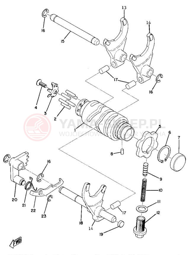 Schemat "Dźwignia zmiany biegów, wałek" do Yamaha MX360A/MX250A