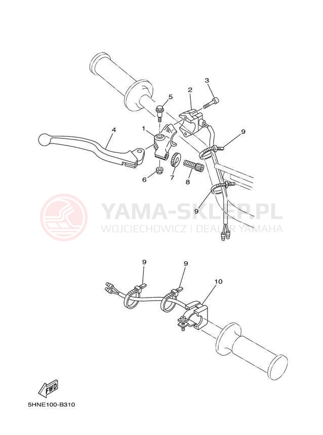Schemat "Kierownica i osprzęt" do Yamaha TT-R90E TTR90ET