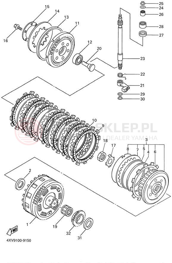Schemat "sprzęgło" do Yamaha YZFR1 YZFR1SN/YZFR1SNC