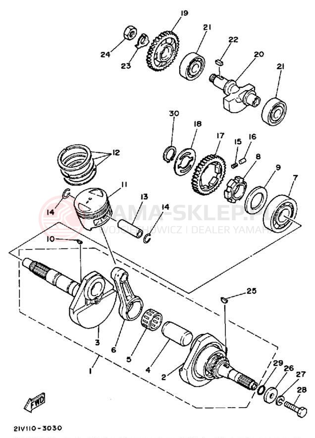Schemat "Wał korbowy, tłok" do Yamaha YTM200N