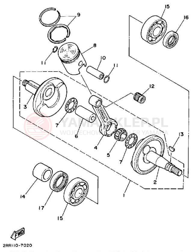 Schemat "Wał korbowy, tłok" do Yamaha YSR50T