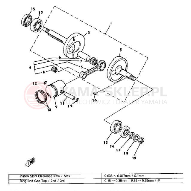 Schemat "Wał korbowy, tłok" do Yamaha MJ50J