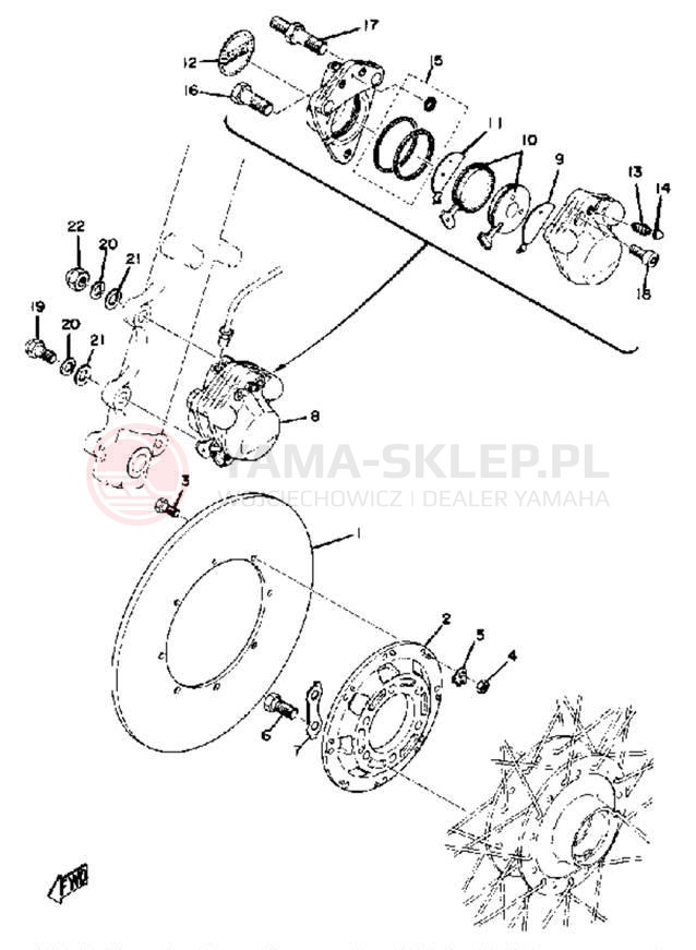 Schemat "Tarcza hamulcowa - zacisk" do Yamaha RD250B