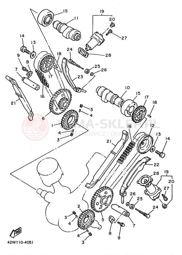 Schemat "Rozrząd - łańcuszek" do Yamaha VIRAGO 750 XV750J1/XV750JC1