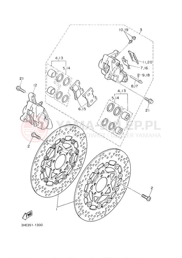 Schemat "Zacisk hamulcowy + tarcza przód" do Yamaha V-MAX VMX12R/VMX12RC