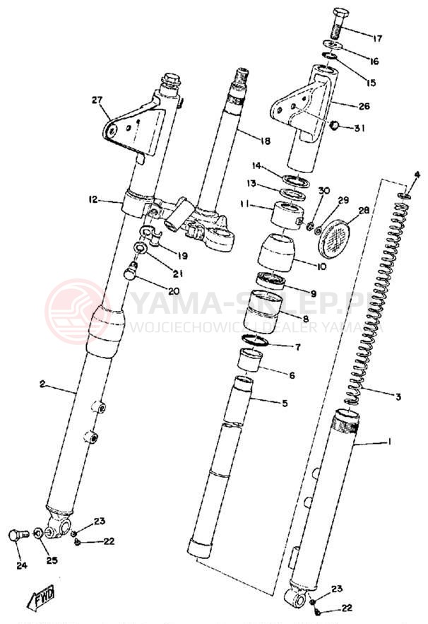 Schemat "Amortyzatory przód" do Yamaha RD125B