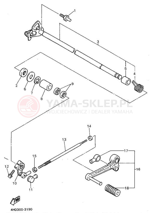 Schemat "Dźwignia zmiany biegów, wałek" do Yamaha YZF750RF/YZF750RFC