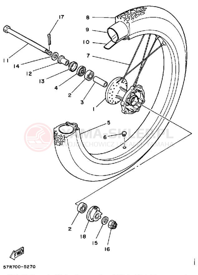Schemat "Koło przód" do Yamaha XT350S/XT350SC