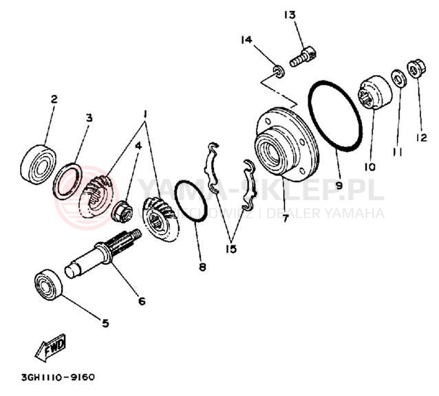 Schemat "Przeniesienie napędu" do Yamaha YFU1W