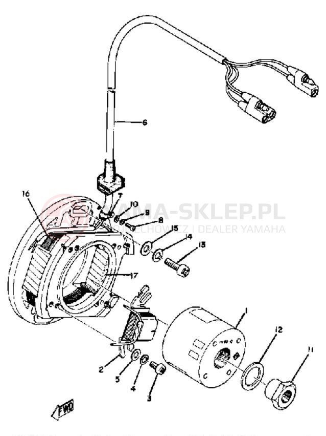 Schemat "Moduł zapłonowy - cewka" do Yamaha YZ125A