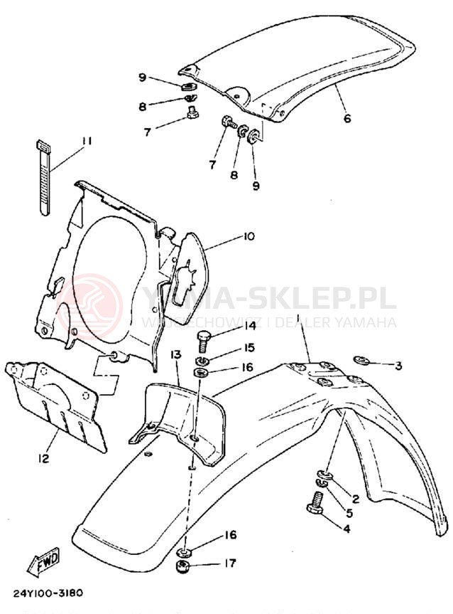 Schemat "błotnik" do Yamaha YZ250L
