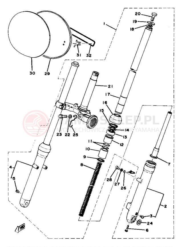 Schemat "Amortyzatory przód" do Yamaha YZ80D