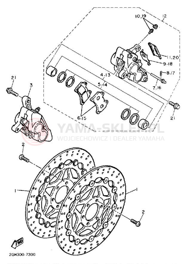 Schemat "Zacisk hamulcowy + tarcza przód" do Yamaha FJ1200B/FJ1200BC