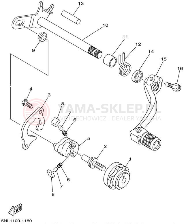 Schemat "Dźwignia zmiany biegów, wałek" do Yamaha WR250F WR250FP