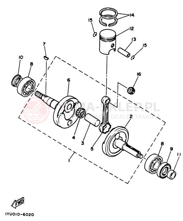 Schemat "Wał korbowy, tłok" do Yamaha RAZZ SH50G