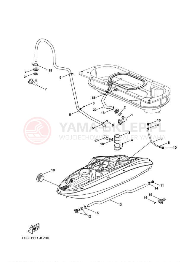 Schemat "DECK DRAIN FITTINGS" do Yamaha AR210 FRT1100AK