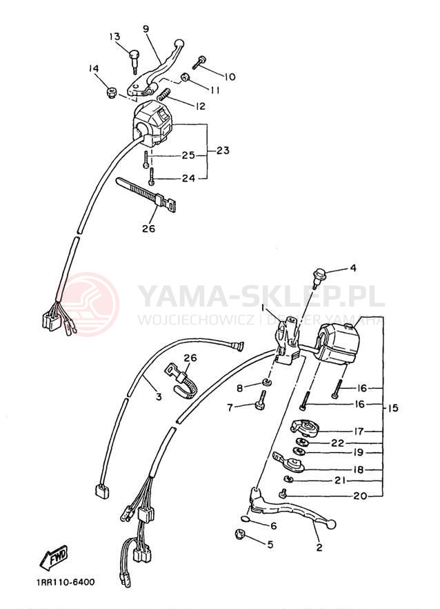 Schemat "Kierownica i osprzęt" do Yamaha VIRAGO 750 XV750J1/XV750JC1