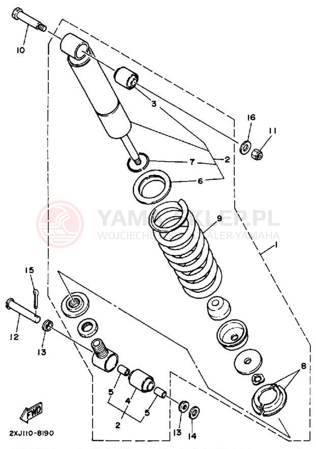 Schemat "zawieszenie tył" do Yamaha BLASTER YFS200A