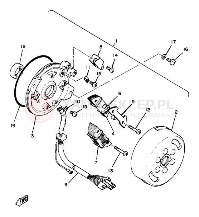 Schemat "Moduł zapłonowy - cewka" do Yamaha XT250J