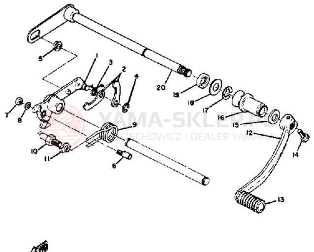 Schemat "Dźwignia zmiany biegów, wałek" do Yamaha DS7