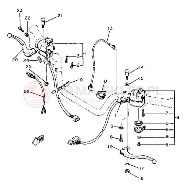 Schemat "Kierownica i osprzęt" do Yamaha XJ550RH