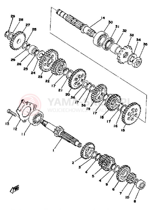 Schemat "Skrzynia biegów " do Yamaha YZ125X/YZ100C