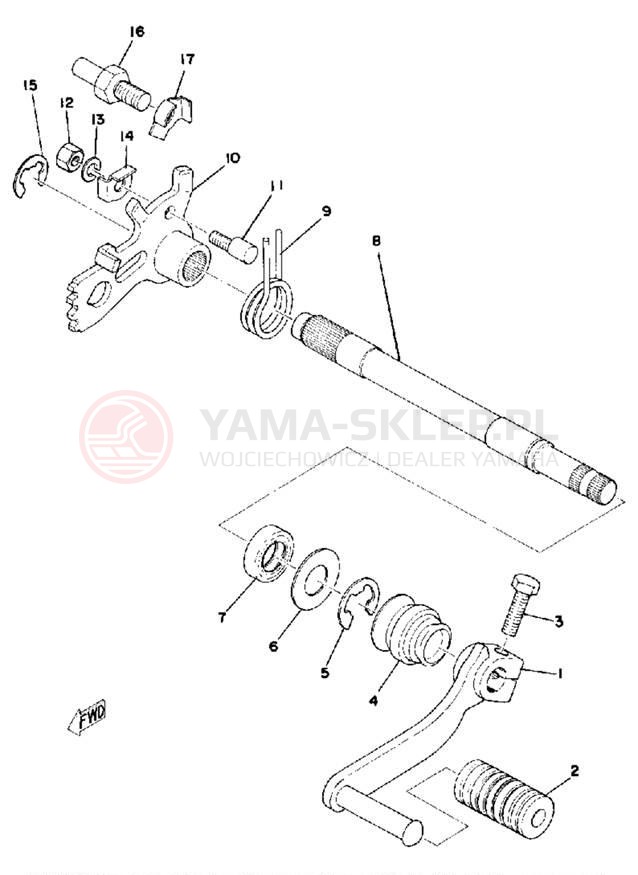 Schemat "Dźwignia zmiany biegów, wałek" do Yamaha IT400C