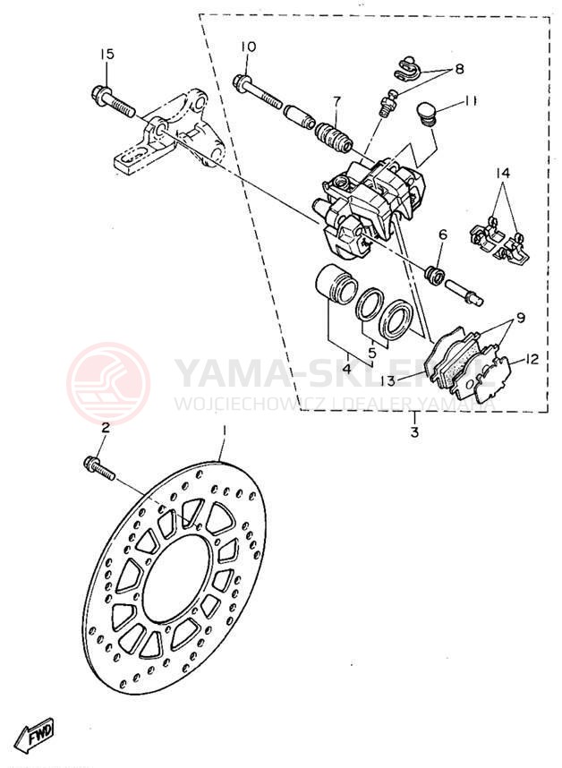Schemat "Zacisk hamulcowy tylny" do Yamaha XT600EF/XT600EFC