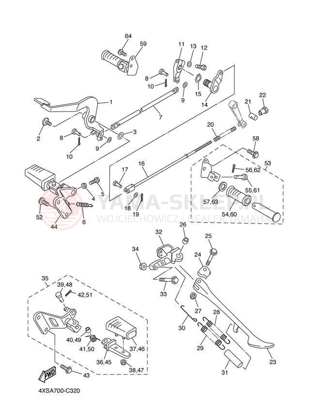 Schemat "Stopka postojowa i podnóżki" do Yamaha V STAR CUSTOM XVS65S/XVS65SC