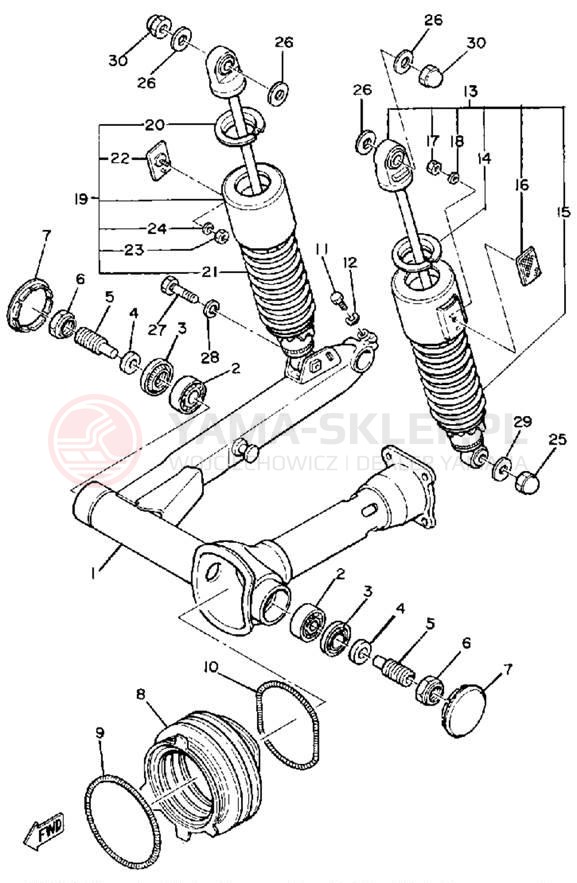Schemat "wahacz, zawieszenie tył" do Yamaha XS850SG